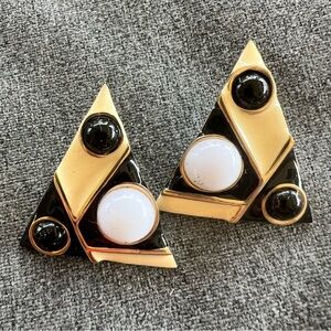 Vintage mid-century gold tone and black abstract pierced earrings